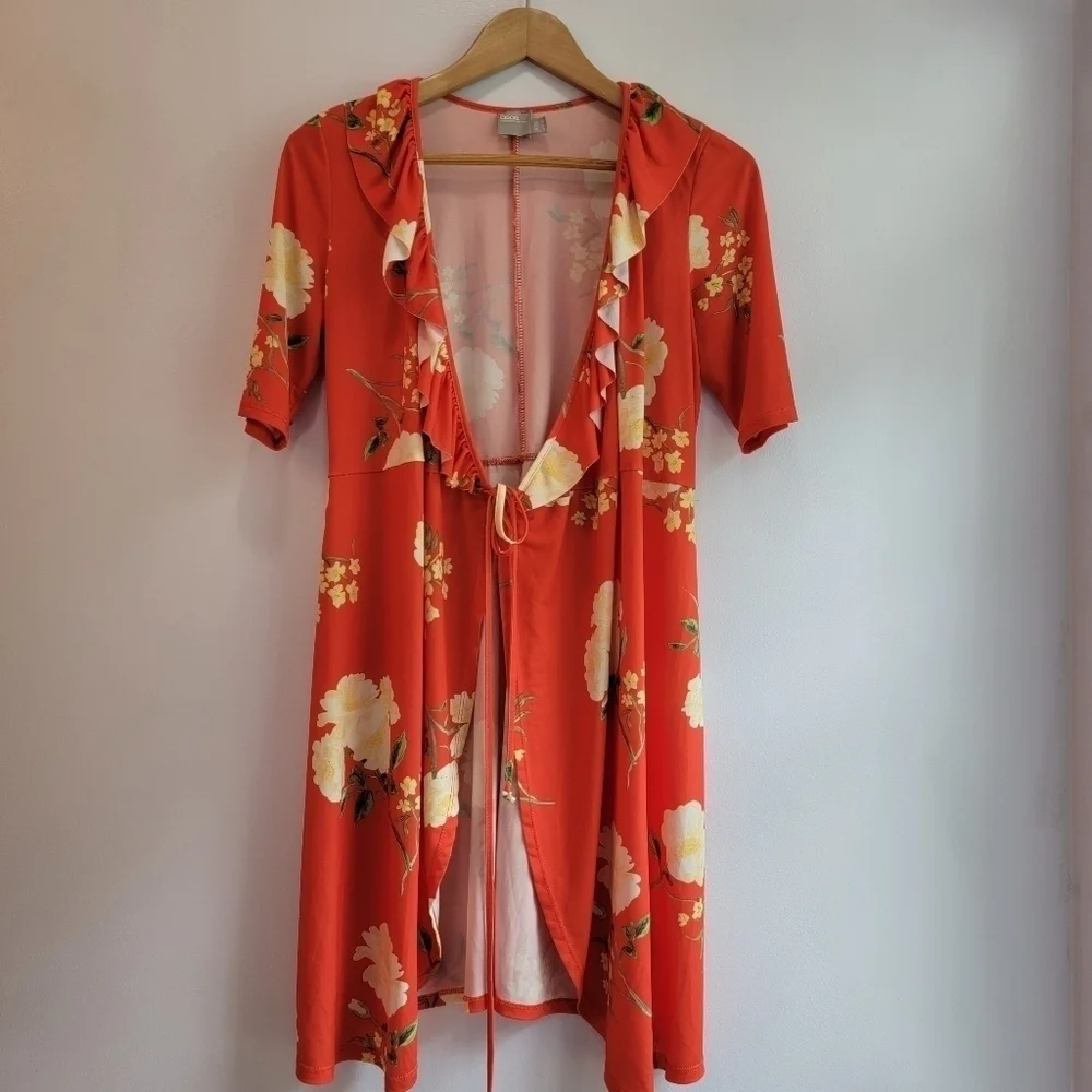 ASOS Orange Floral Short Sleeve Kimono /Robe Size 6 - Picture 1 of 8